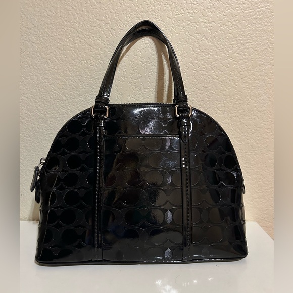 Coach Peyton Link C Embossed Patent Domed Satchel 32583 Black Charm & Key Cover - Picture 3 of 12